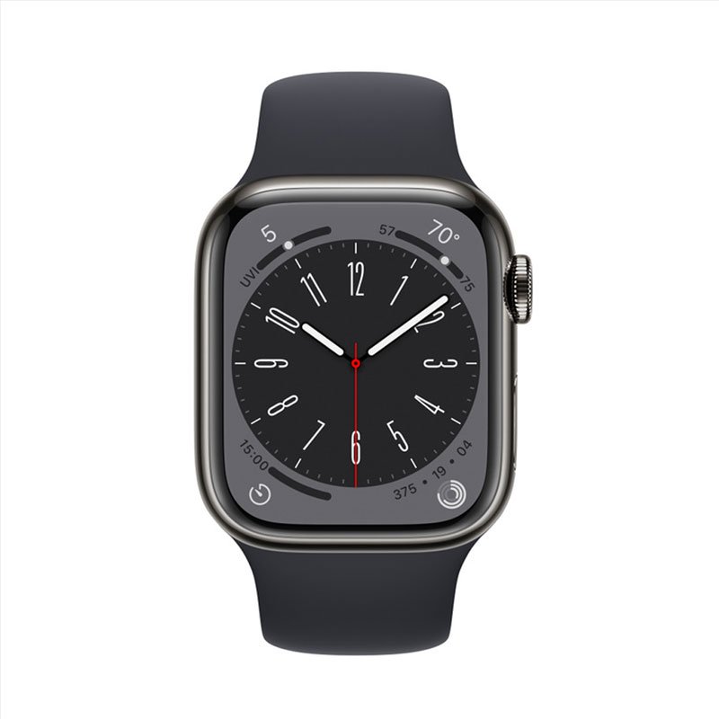 Apple Watch Sr 8 GPS + Cellular 41mm viền thép xám - Dây cao su đen (MNJJ3VN/A)