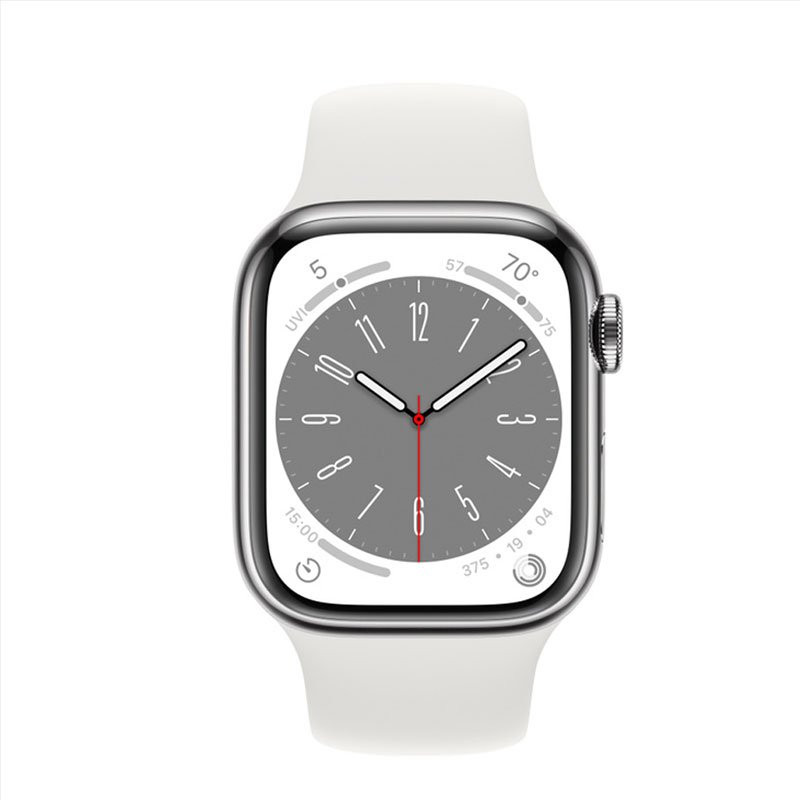 Apple Watch Sr 8 GPS + Cellular 45mm viền thép bạc - Dây cao su trắng (MNKE3VN/A)