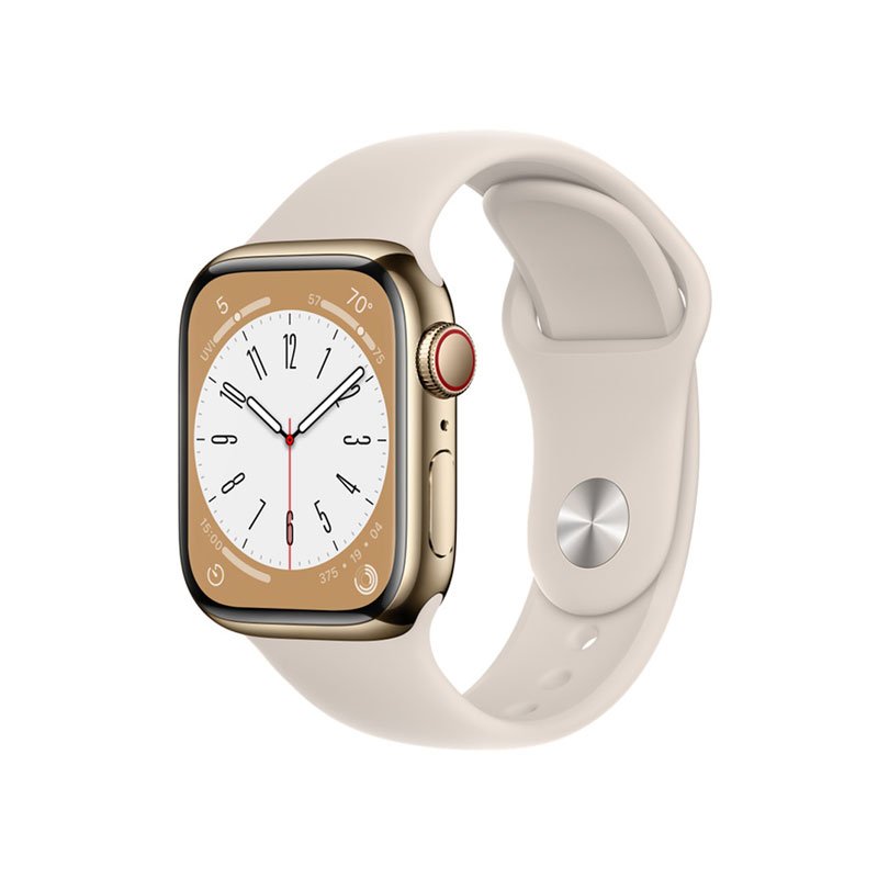 Apple Watch Sr 8 GPS + Cellular 45mm viền thép vàng - Dây cao su starlight (MNKM3VN/A)