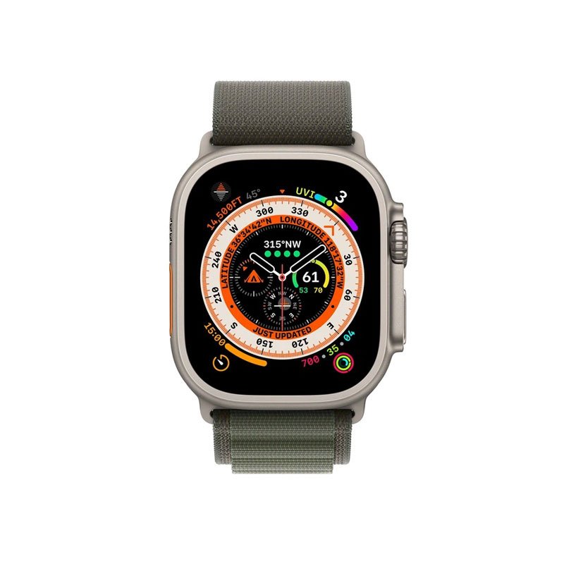 Apple Watch Ultra GPS + Cellular, 49mm Titanium Case with Green Alpine Loop - Small (MNHJ3VN/A)