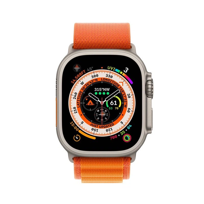 Apple Watch Ultra GPS + Cellular, 49mm Titanium Case with Orange Alpine Loop - Small (MNHH3VN/A)
