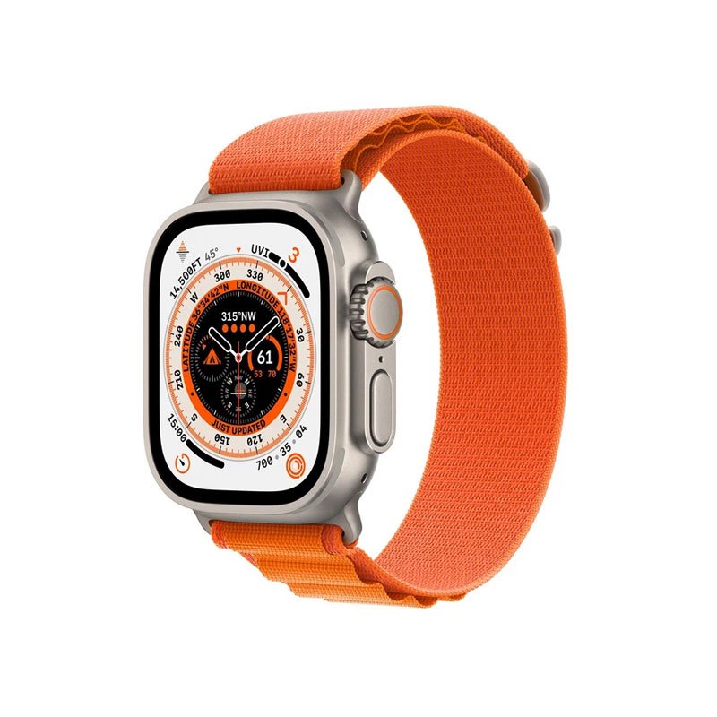 Apple Watch Ultra GPS + Cellular, 49mm Titanium Case with Orange Alpine Loop - Small (MNHH3VN/A)