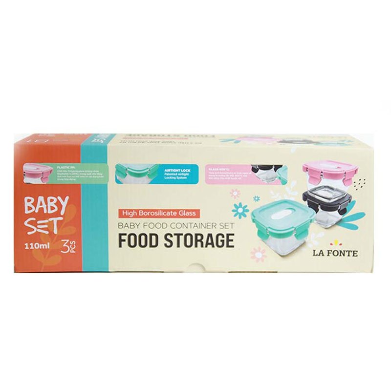Bộ 3 hộp đựng thức ăn em bé thủy tinh chịu nhiệt 110ml La Fonte - B1 - 003384
