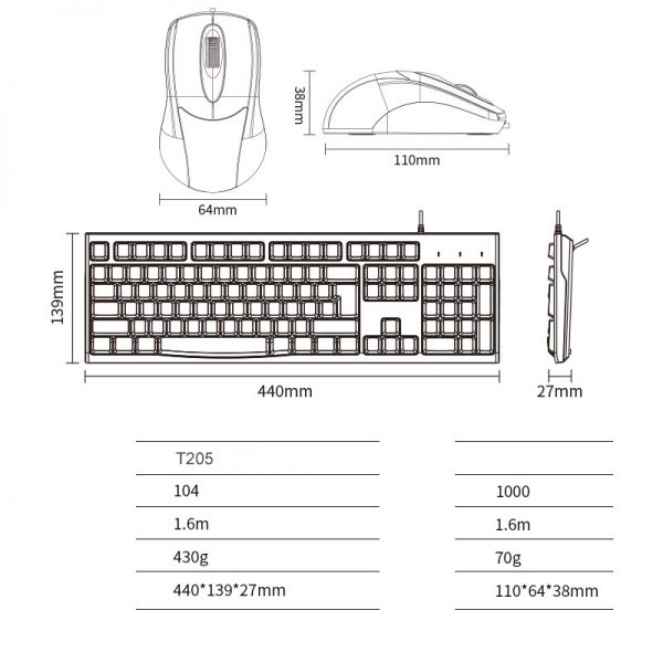 Bộ bàn phím, chuột máy tính có dây Newmen T205