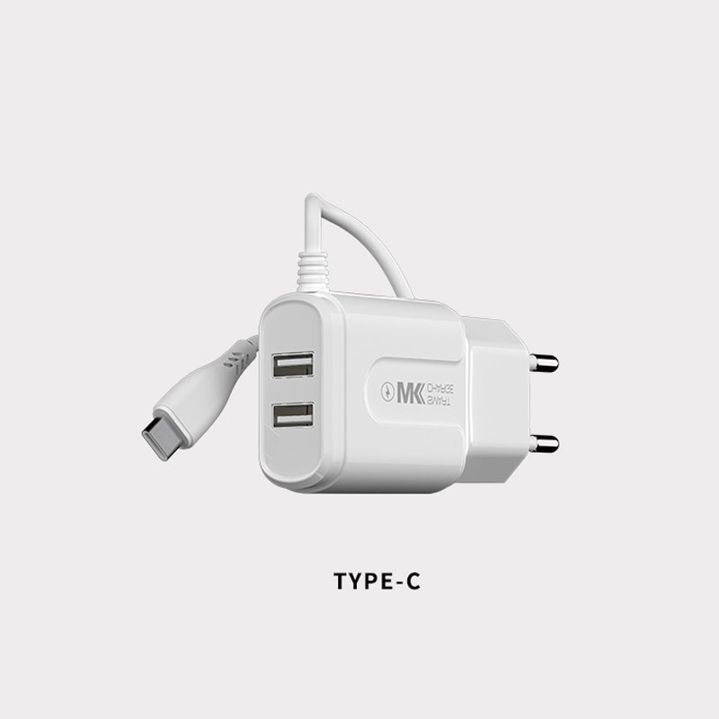 Bộ củ sạc 2 cổng liền dây cáp Type-c WK WP-U71 Michon