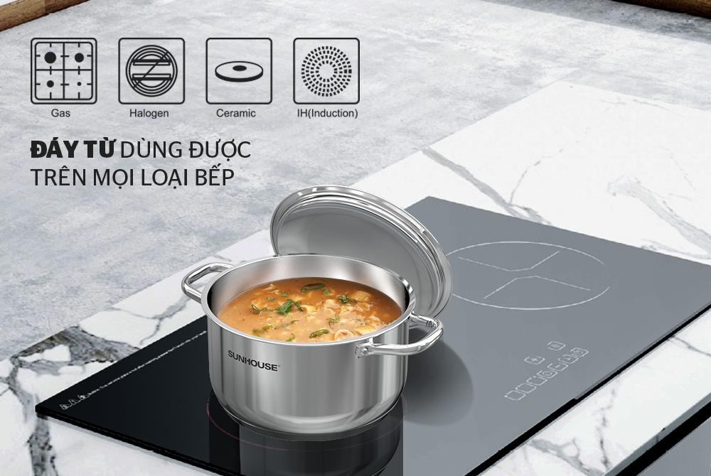 Bộ nồi chảo Inox 5 đáy Sunhouse SHG995