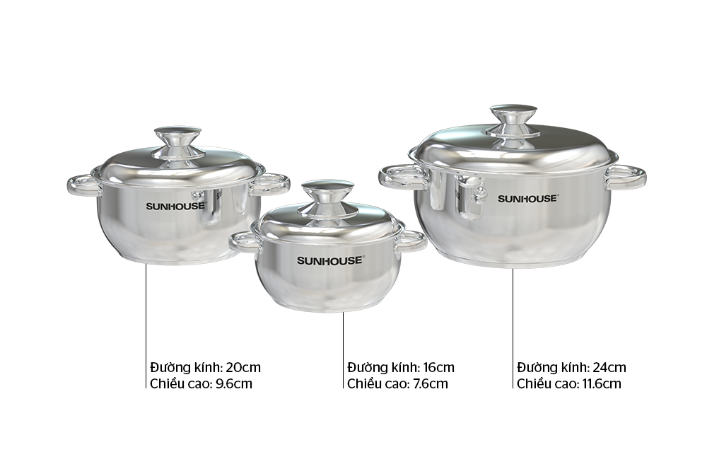 Bộ nồi Inox 3 đáy Sunhouse SHG339