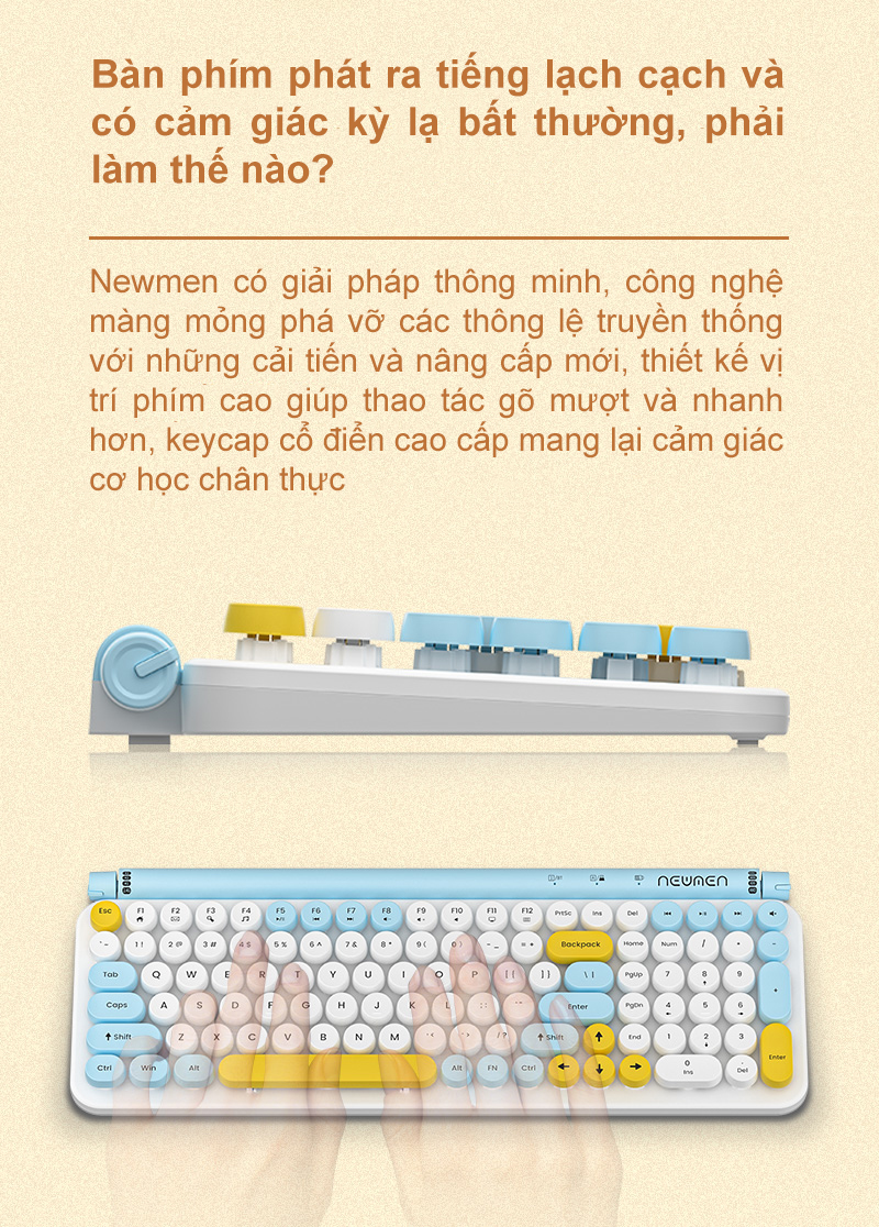 Bàn phím máy tính không dây Dual mode Newmen S01, white-pink-creamy, NEW VI - Thu thủy y nhân
