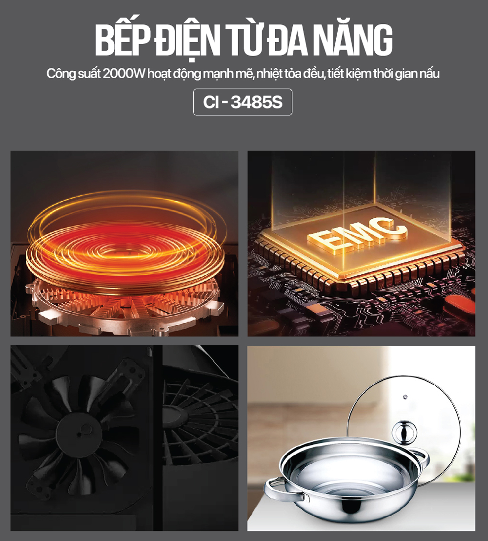 Bếp điện từ Coex CI-3485S (2000W, kèm nồi lẩu)