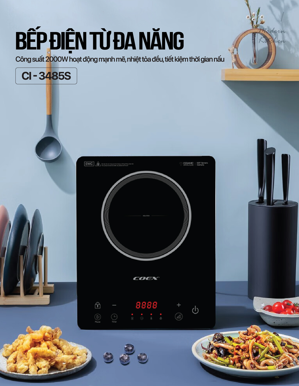 Bếp điện từ Coex CI-3485S (2000W, kèm nồi lẩu)