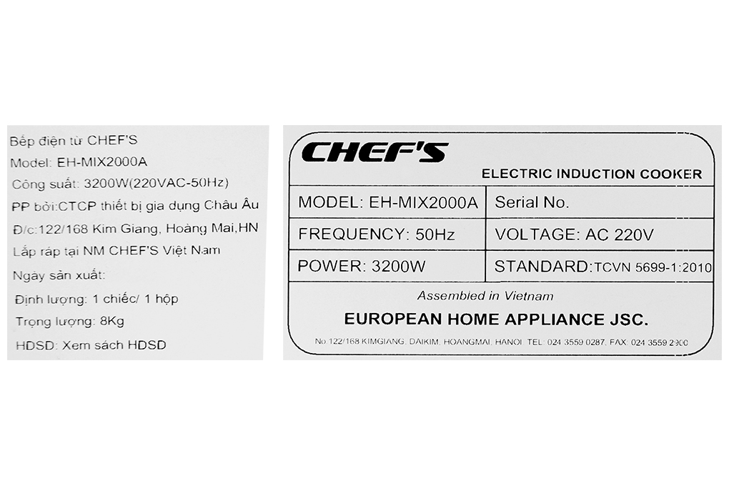 Bếp đôi từ - hồng ngoại Chef's EH-MIX2000A 3400W