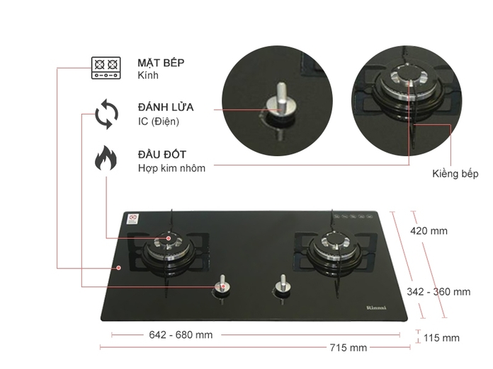 Bếp gas âm kính Rinnai RVB-212BG