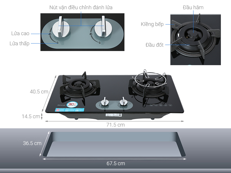 Bếp gas âm kính Rinnai RVB-220G(BG)