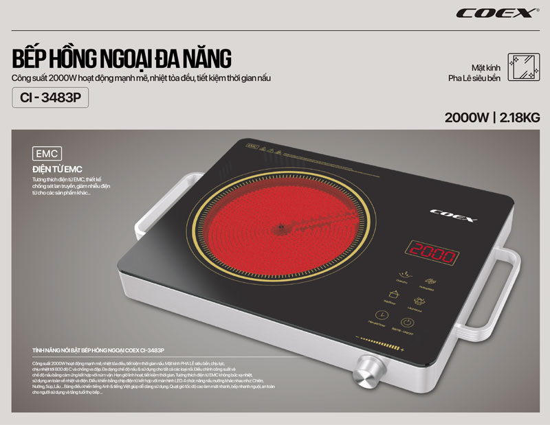 Bếp hồng ngoại cảm ứng Coex CI-3483P (2000W)