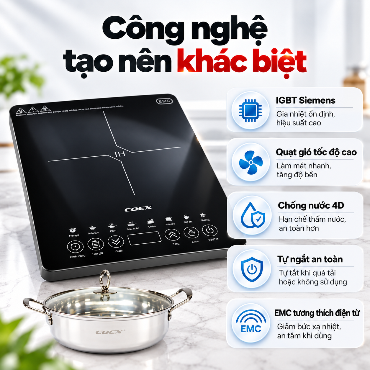 Bếp từ cảm ứng Coex CI-3372 (2100W, kèm nồi lẩu)