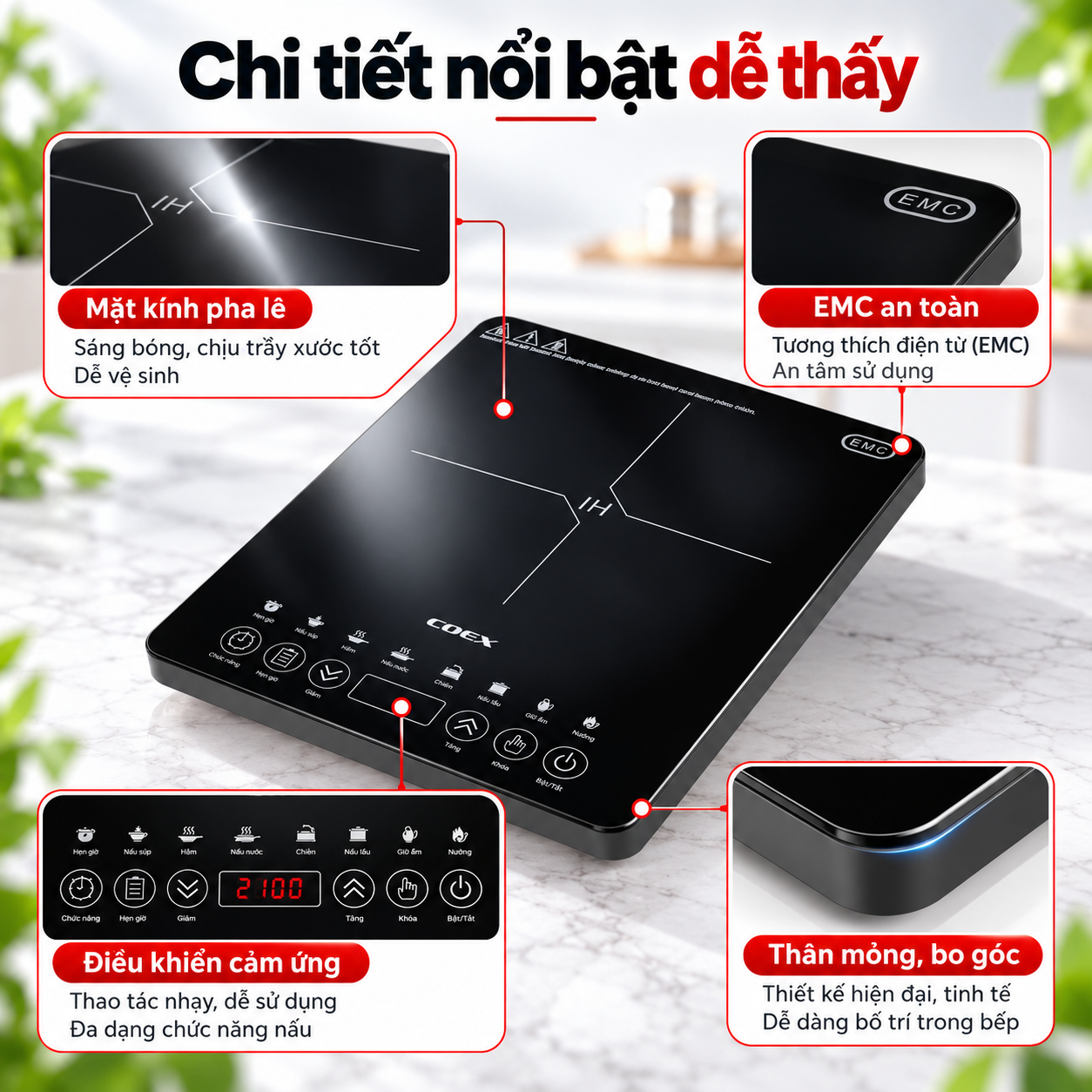Bếp từ cảm ứng Coex CI-3372 (2100W, kèm nồi lẩu)