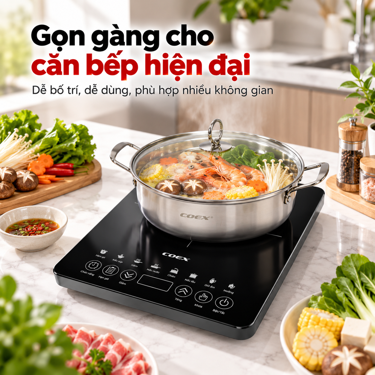 Bếp từ cảm ứng Coex CI-3372 (2100W, kèm nồi lẩu)