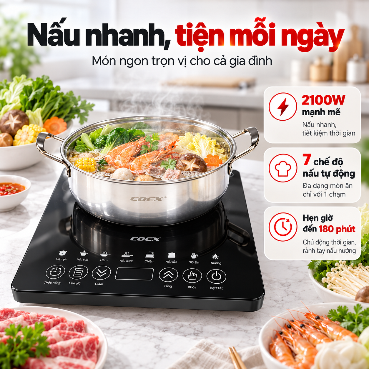 Bếp từ cảm ứng Coex CI-3372 (2100W, kèm nồi lẩu)
