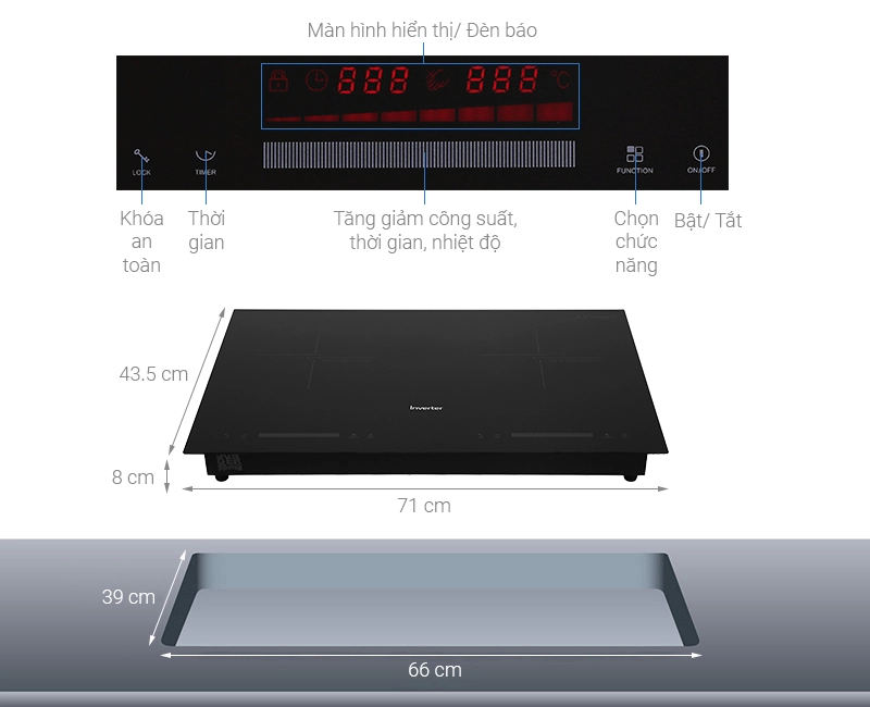 Thông số kỹ thuật Bếp từ đôi 2 vùng nấu Junger CEJ-201-II Nhập khẩu Thái Lan 4000W