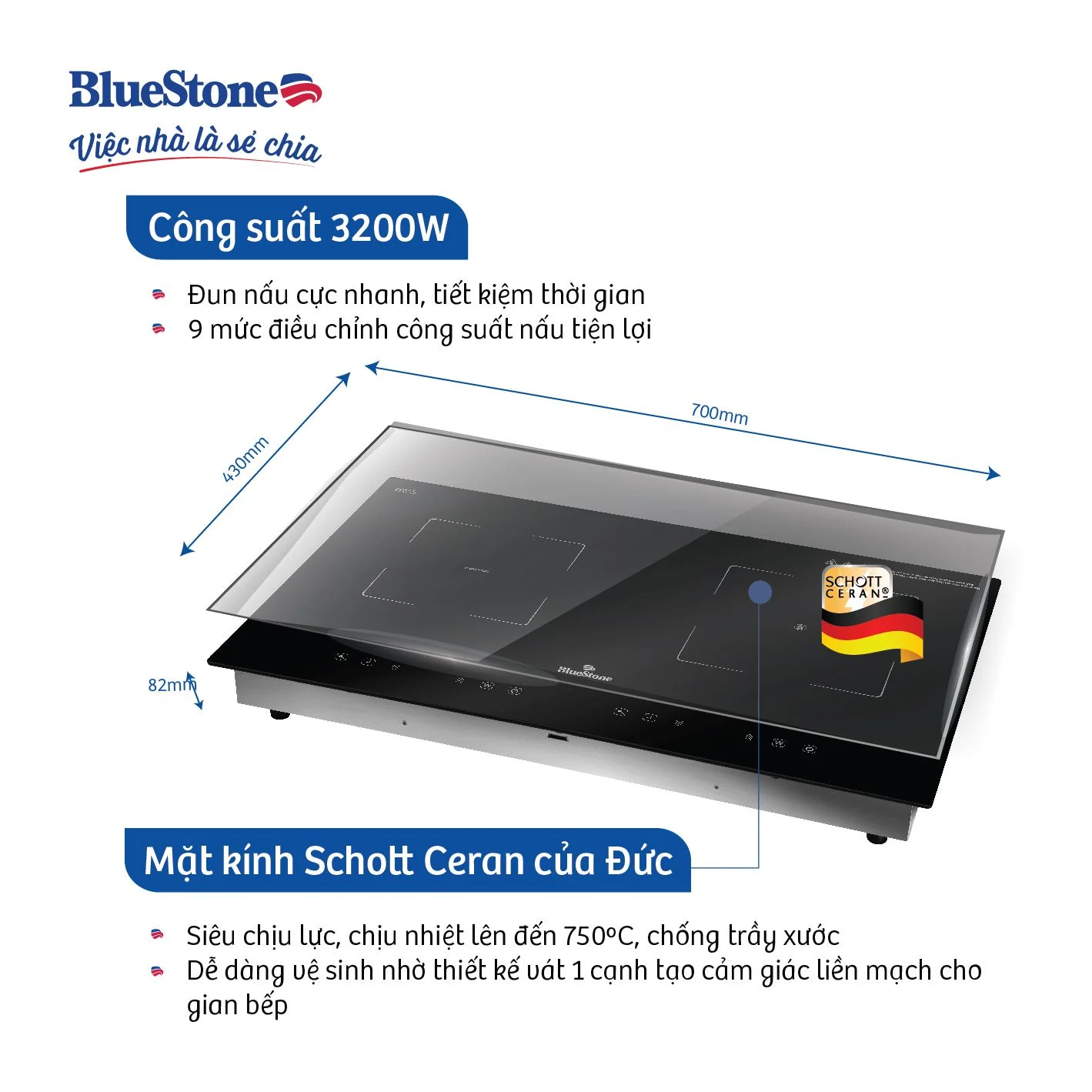 Bếp từ đôi Bluestone ICB-6823 (3200W)