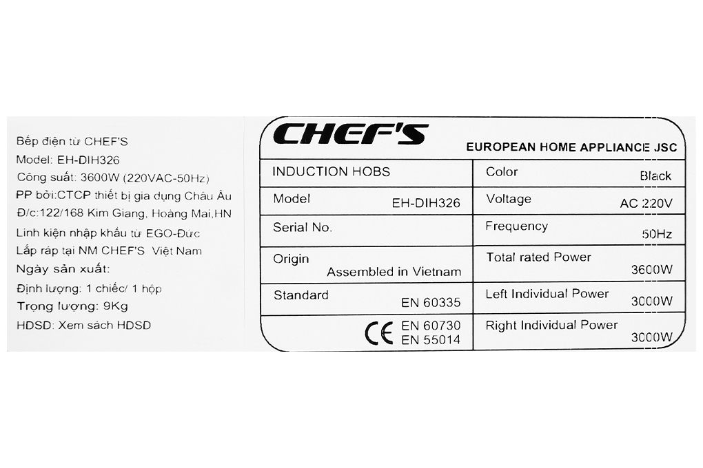 Bếp từ đôi lắp âm Chef's EH-DIH326