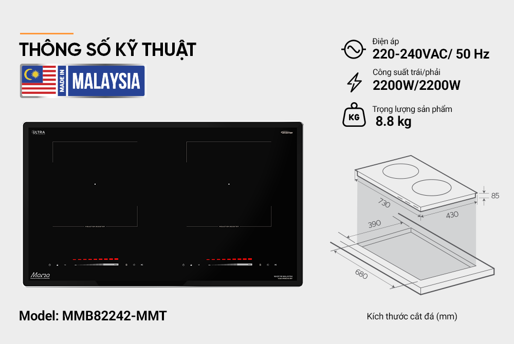 Bếp từ đôi Sunhouse Mama MMB82242-MMT- Malaysia