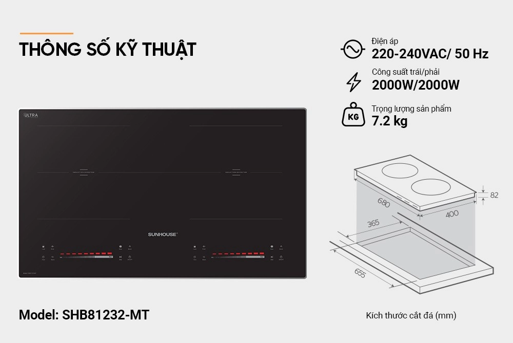 Bếp từ đôi Sunhouse SHB81232-MT