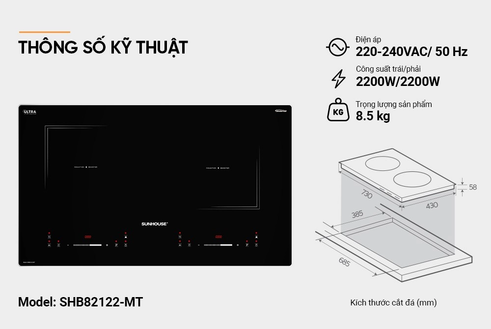 Bếp từ đôi Sunhouse SHB82122-MT
