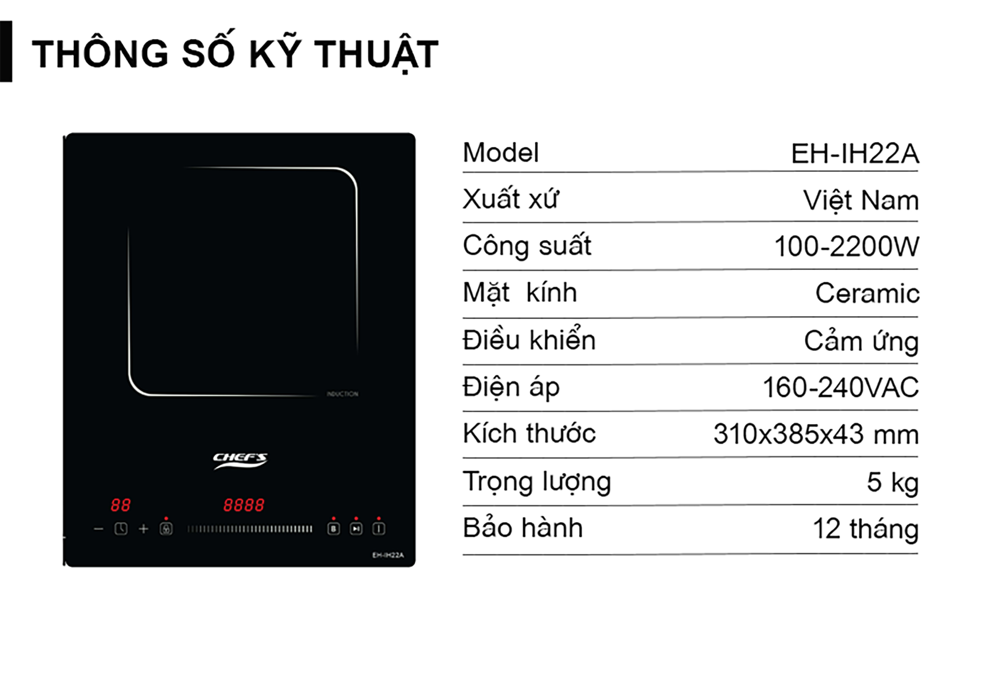 Bếp từ đơn âm Chef's EH-IH22A 2200 W