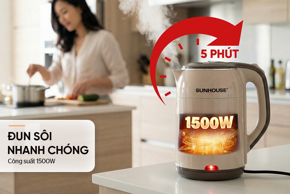 Bình siêu tốc inox 2 lớp 1.7L Sunhouse SHD1359