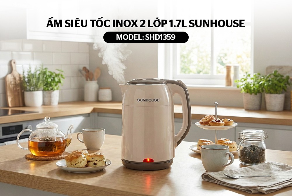 Bình siêu tốc inox 2 lớp 1.7L Sunhouse SHD1359