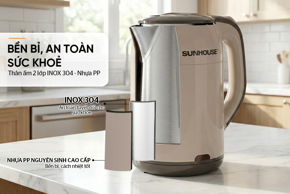 Bình siêu tốc inox 2 lớp 1.7L Sunhouse SHD1359