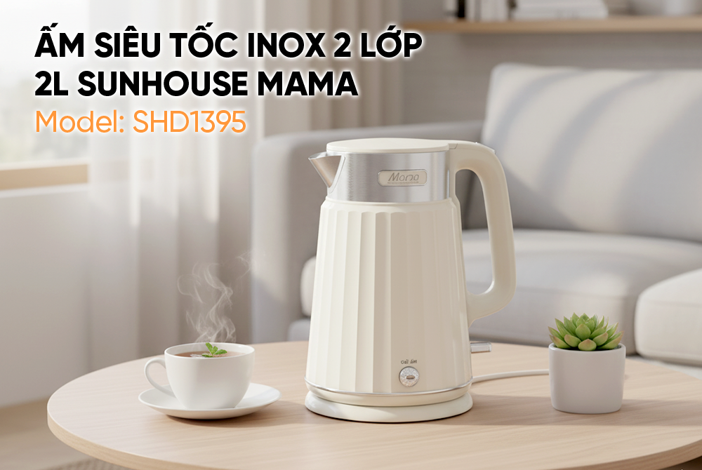 Bình siêu tốc inox 2 lớp 2L Sunhouse Mama SHD1395