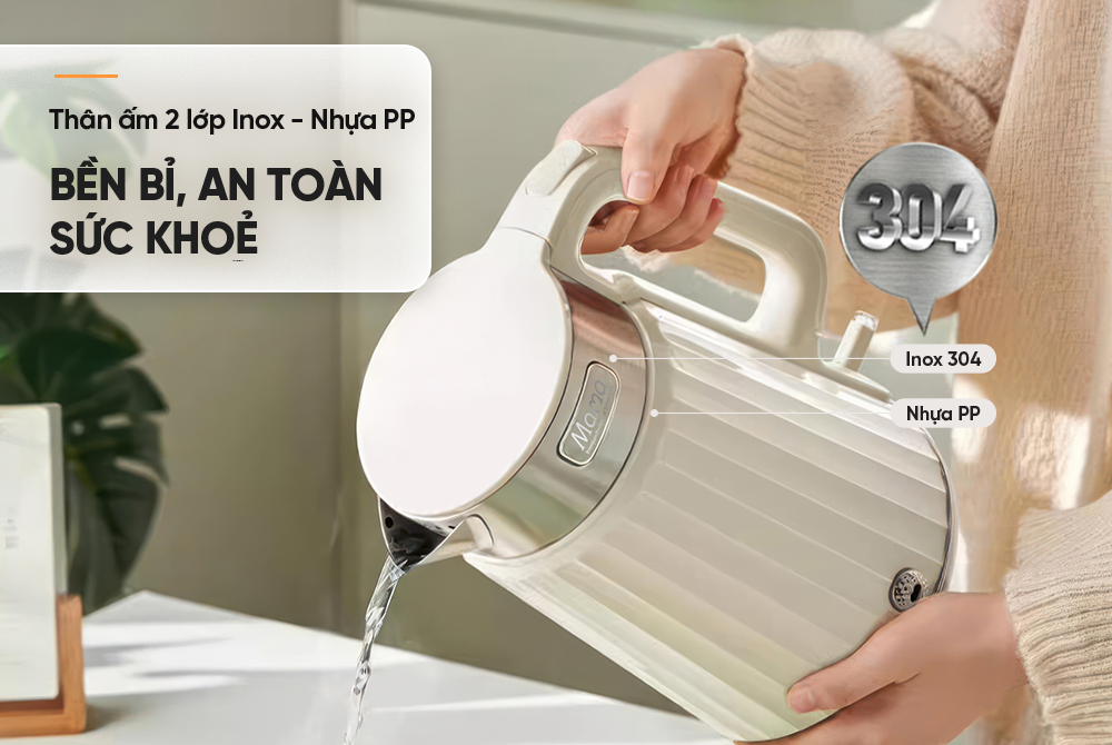 Bình siêu tốc inox 2 lớp 2L Sunhouse Mama SHD1395