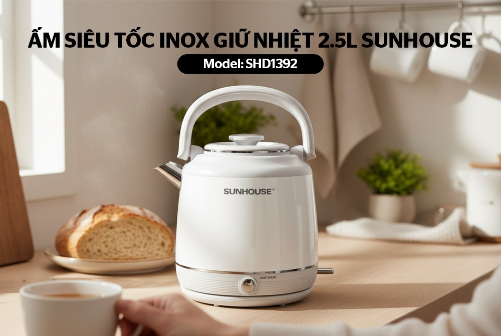 Bình siêu tốc inox giữ nhiệt 2.5L Sunhouse SHD1392