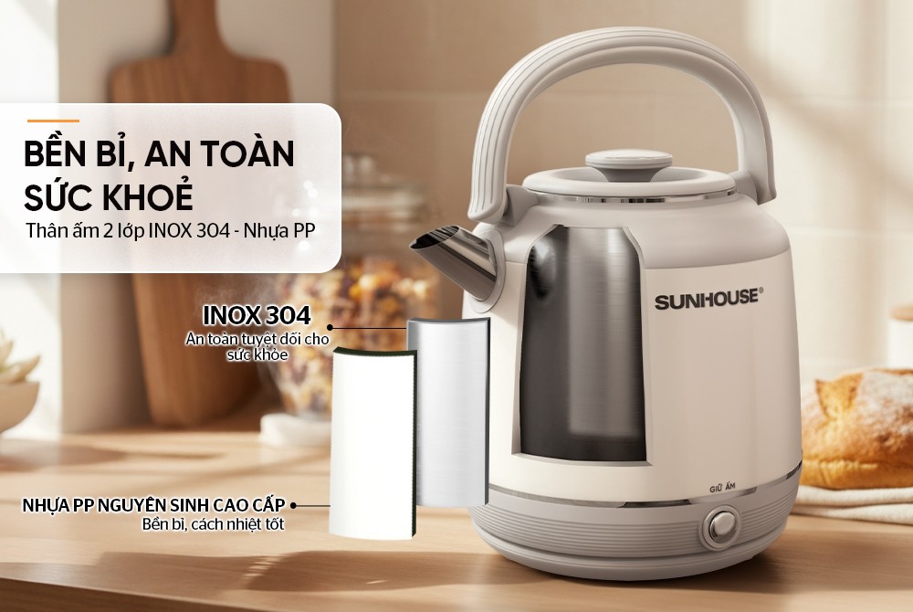 Bình siêu tốc inox giữ nhiệt 2.5L Sunhouse SHD1392