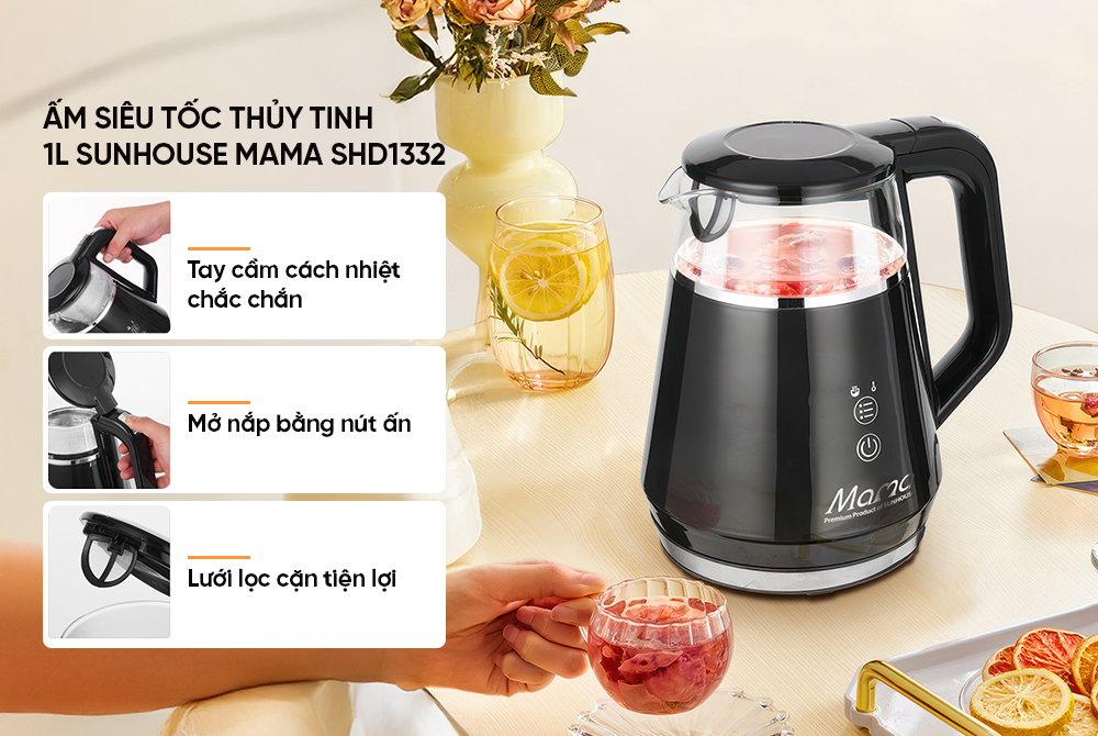 Bình siêu tốc thủy tinh 1L Sunhouse Mama SHD1332