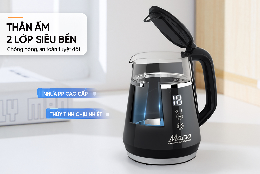 Bình siêu tốc thủy tinh 1L Sunhouse Mama SHD1332