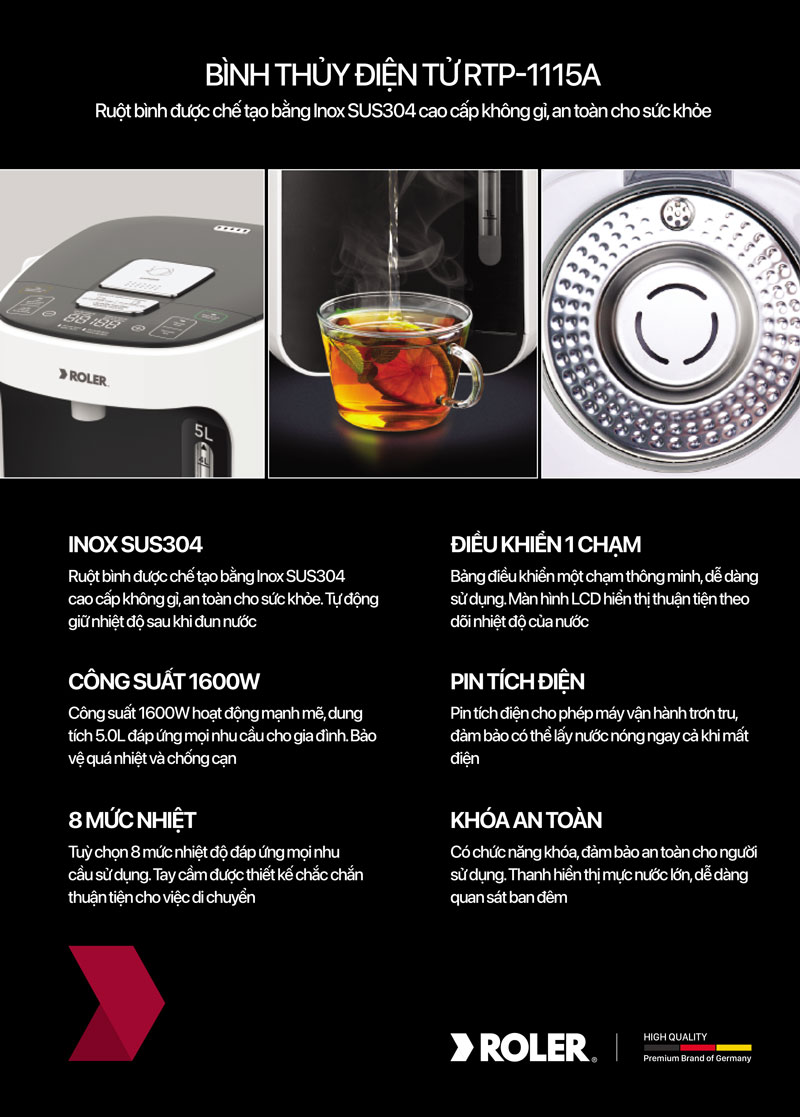 Bình thủy điện tử 5 Lít Roler RTP-1115A