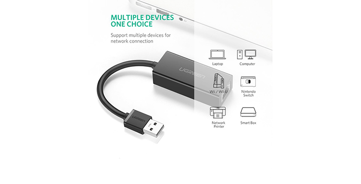 Bộ chuyển đổi USB 2.0 sang cổng mạng 10/100 Mbps Network Adapter, vỏ ABS Ugreen CR110 (20254)