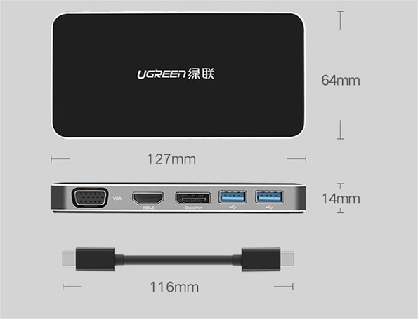 Bộ chuyển đổi USB type C sang HDMI/VGA/Displayport + USB 3.0 hỗ trợ sạc cổng USB-C Ugreen 40872