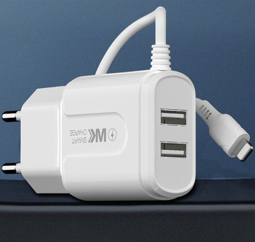 Bộ củ sạc 2 cổng liền dây cáp Lightning WK WP-U71 Michon