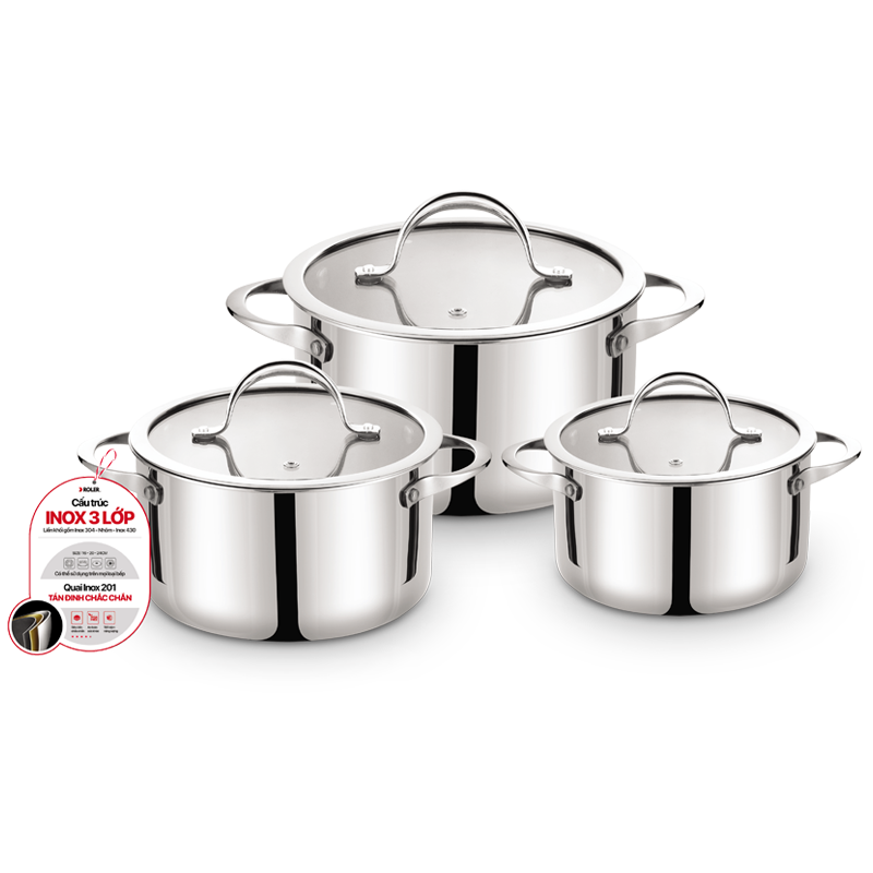 Bộ nồi 3 chiếc 3 lớp ROLER RCW-1115S04.6 (16-20-24cm)