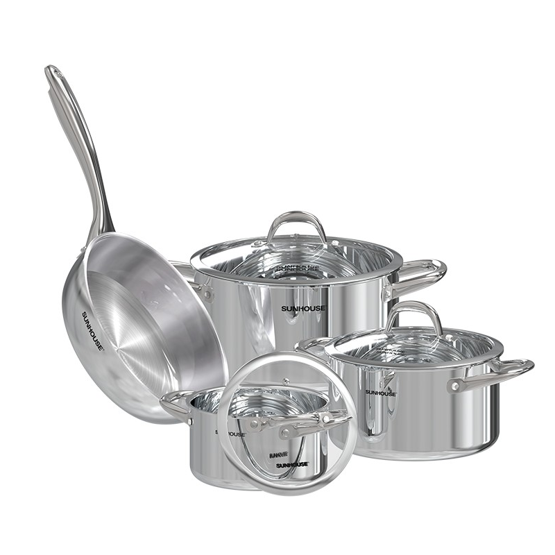 Bộ nồi chảo 4 chiếc inox 304 đáy liền Sunhouse SHG808