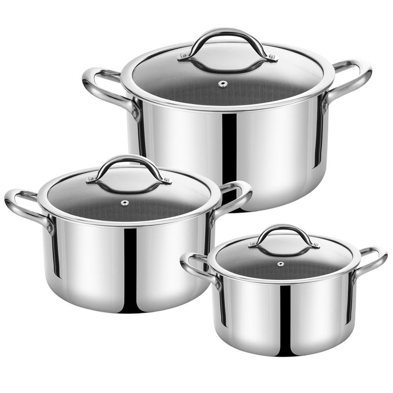 Bộ nồi Inox 304 cao cấp 3 lớp đáy liền ROLER RCW-1115S04.6 (Size 16-20-24cm)