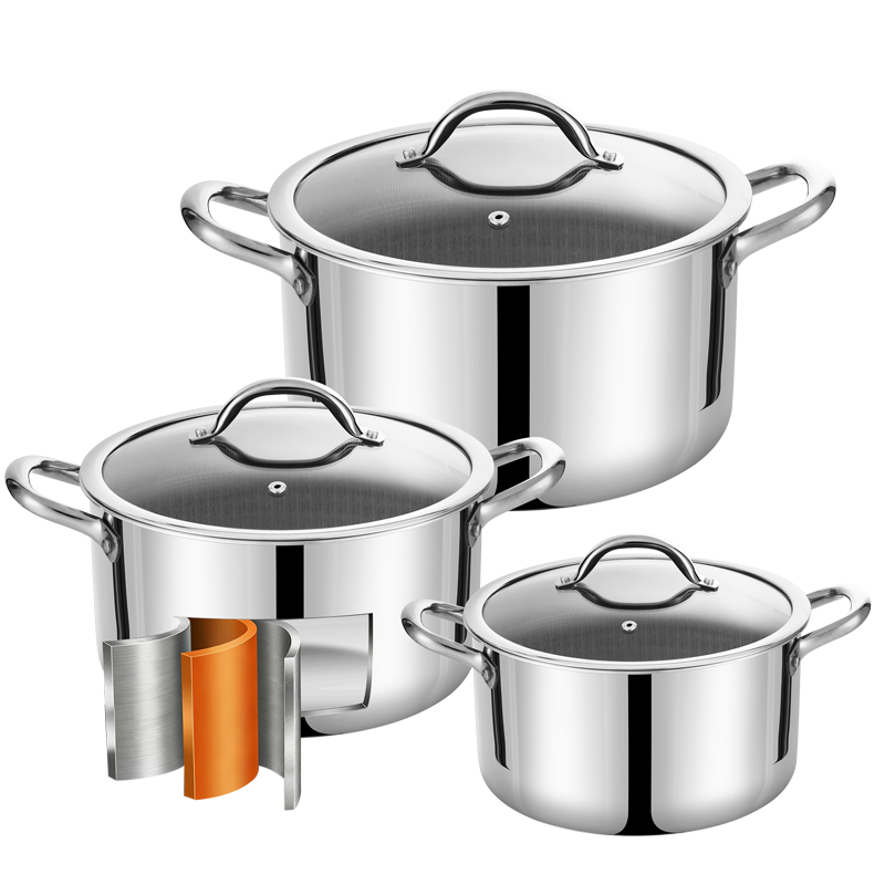 Bộ nồi Inox 304 cao cấp 3 lớp đáy liền ROLER RCW-1115S04.6 (Size 16-20-24cm)
