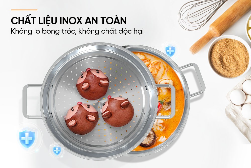 Bộ nồi xửng 3 đáy Sunhouse SHG507-24C