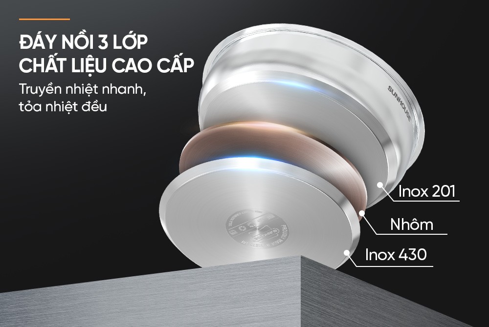 Bộ nồi xửng 3 đáy Sunhouse SHG507-24C