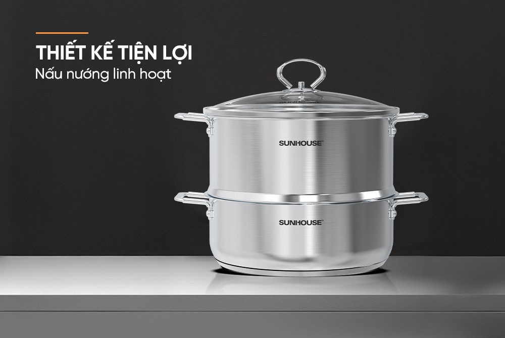 Bộ nồi xửng 3 đáy Sunhouse SHG507-24C