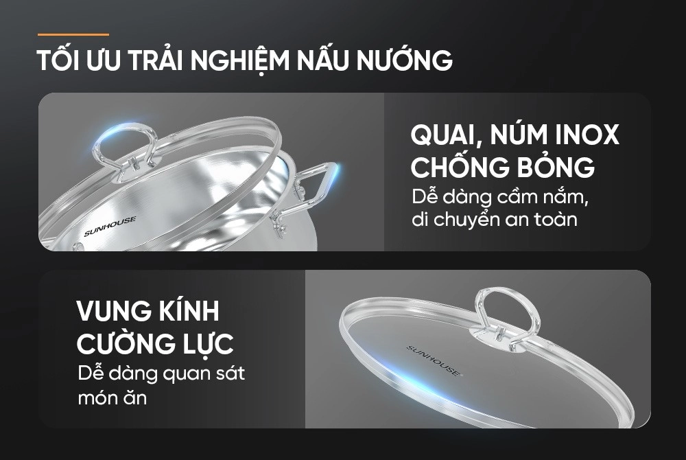 Bộ nồi xửng 3 đáy Sunhouse SHG507-24C
